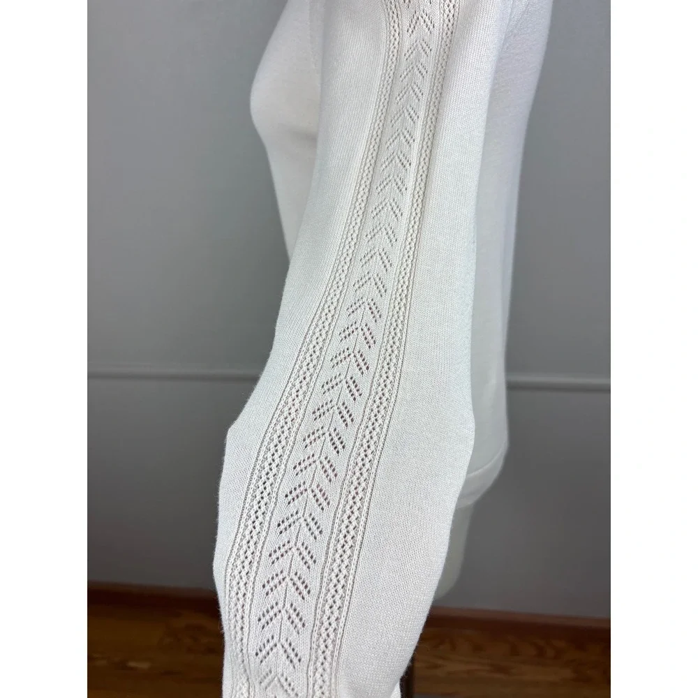 Banana Republic Factory Pointelle Trim Sweater Size S Cream Mock Neck Twee Cute - Picture 10 of 17